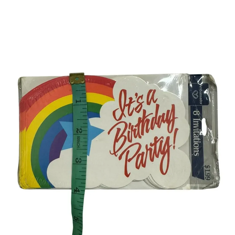 Vintage NEW HALLMARK Ambassador Rainbow Cloud Party Invitations 8-pack USA